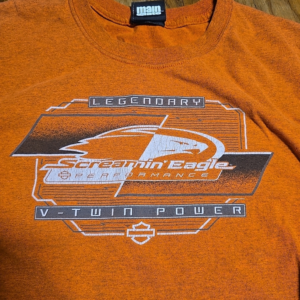 Harley Davidson Screamin' Eagle V-Twin Power Vintage T-Shirt Orange Mens Medium